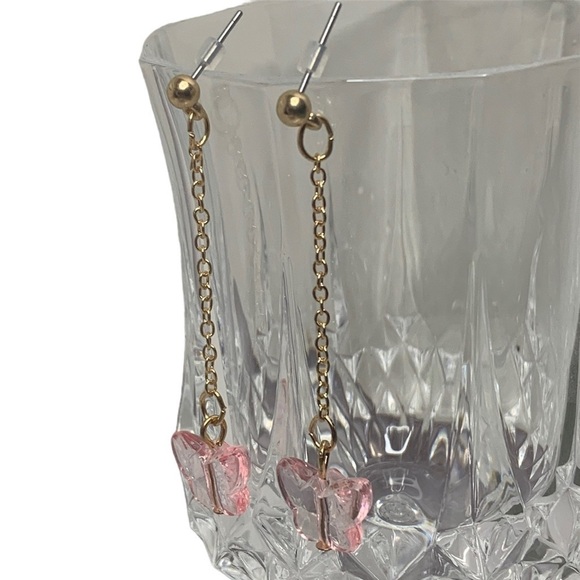 Pink butterfly Crystal earrings - Picture 2 of 4